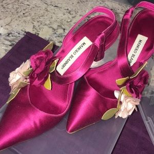 Manolo Blahnik fuschia flower heels